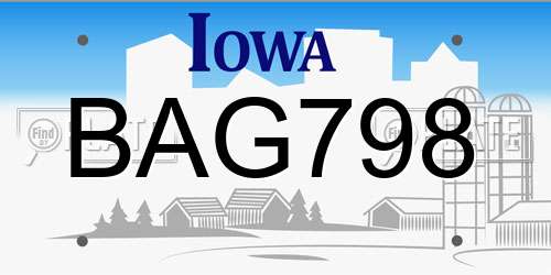 BAG798 Iowa License Plate
