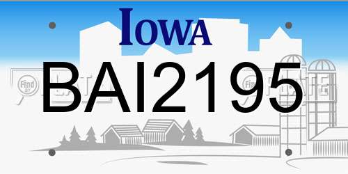 BAI2195 Iowa License Plate