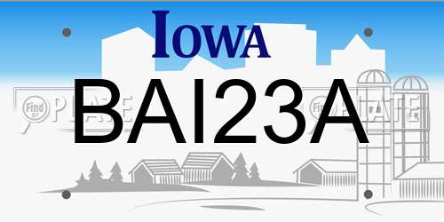 BAI23A Iowa License Plate