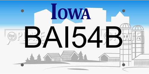 BAI54B Iowa License Plate