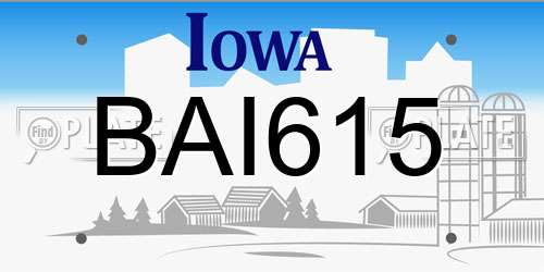 BAI615 Iowa License Plate