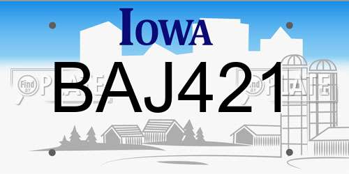 BAJ421 Iowa License Plate