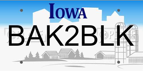 BAK2BLK Iowa License Plate