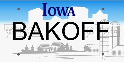 BAKOFF Iowa License Plate