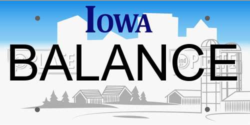BALANCE Iowa License Plate
