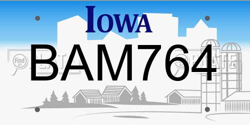 BAM764 Iowa License Plate