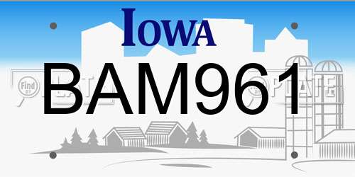 BAM961 Iowa License Plate