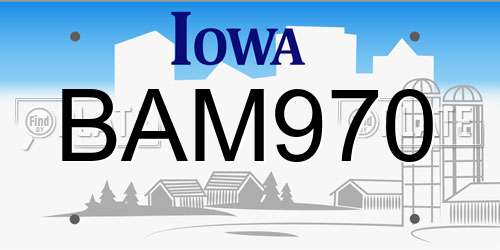 BAM970 Iowa License Plate