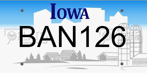 BAN126 Iowa License Plate
