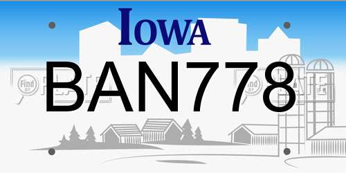 BAN778 Iowa License Plate