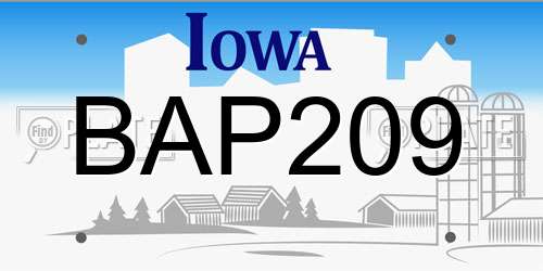 BAP209 Iowa License Plate