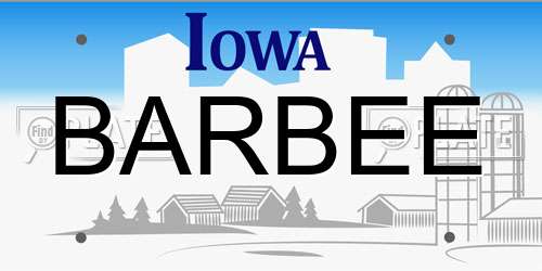 BARBEE Iowa License Plate