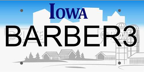 BARBER3 Iowa License Plate