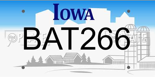 BAT266 Iowa License Plate