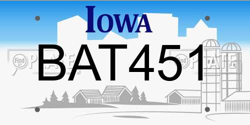 BAT451 Iowa License Plate