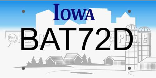 BAT72D Iowa License Plate