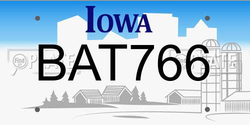BAT766 Iowa License Plate