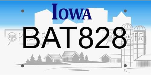 BAT828 Iowa License Plate