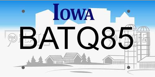 BATQ85 Iowa License Plate