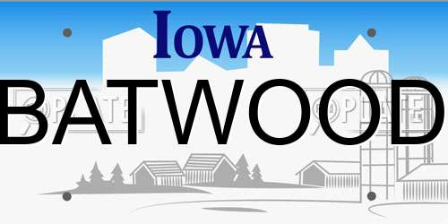 BATWOOD Iowa License Plate