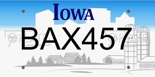 BAX457 Iowa License Plate