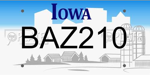 BAZ210 Iowa License Plate