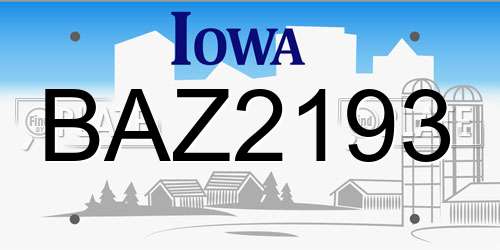 BAZ2193 Iowa License Plate
