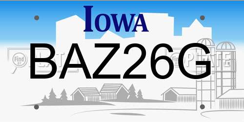 BAZ26G Iowa License Plate