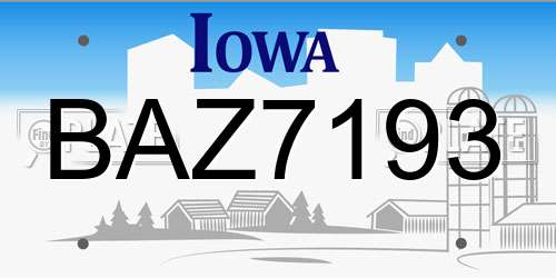 BAZ7193 Iowa License Plate