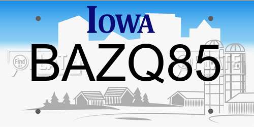 BAZQ85 Iowa License Plate