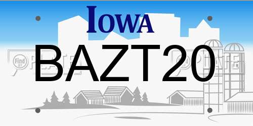 BAZT20 Iowa License Plate