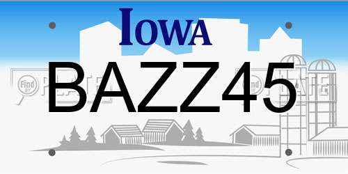 BAZZ45 Iowa License Plate