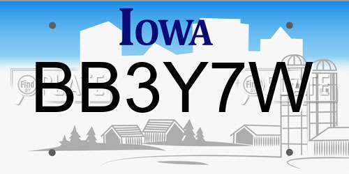 BB3Y7W Iowa License Plate