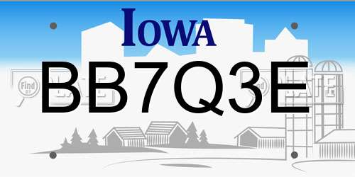 BB7Q3E Iowa License Plate