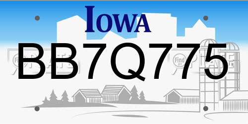 BB7Q775 Iowa License Plate