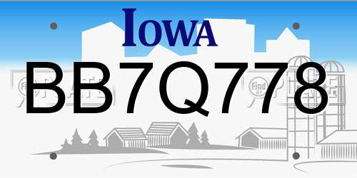 BB7Q778 Iowa License Plate
