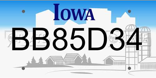 BB85D34 Iowa License Plate