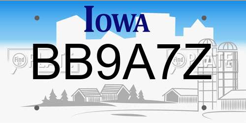 BB9A7Z Iowa License Plate