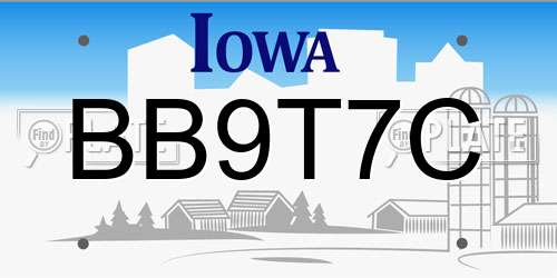 BB9T7C Iowa License Plate