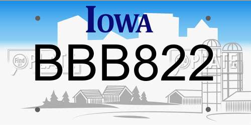 BBB822 Iowa License Plate
