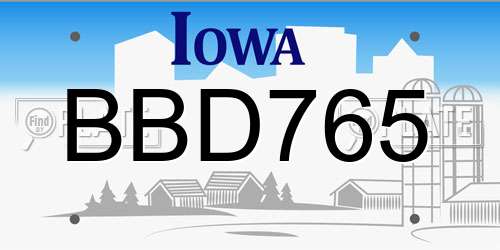 BBD765 Iowa License Plate