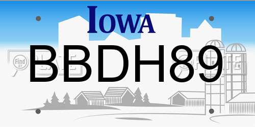 BBDH89 Iowa License Plate