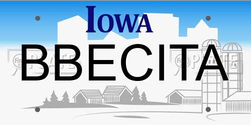 BBECITA Iowa License Plate