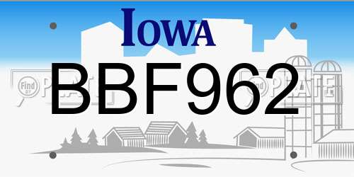 BBF962 Iowa License Plate