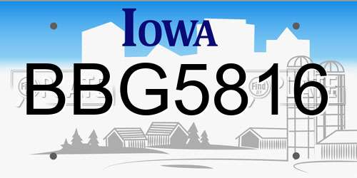BBG5816 Iowa License Plate