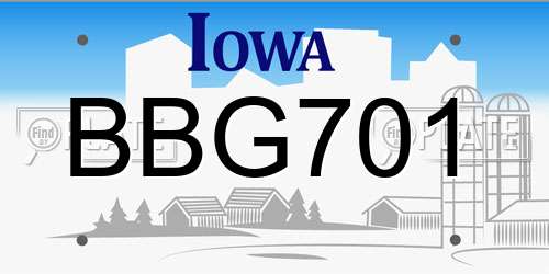 BBG701 Iowa License Plate