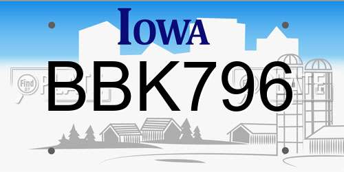 BBK796 Iowa License Plate