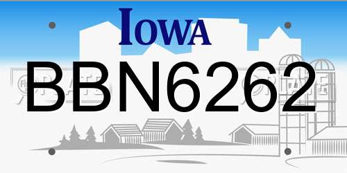 BBN6262 Iowa License Plate