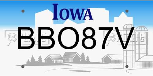 BBO87V Iowa License Plate