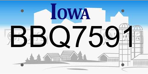 BBQ7591 Iowa License Plate